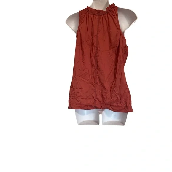 Athleta Rust-Red Terracotta Orange Ruffled High Neck Sleeveless Drawstring Tunic - Picture 1 of 7